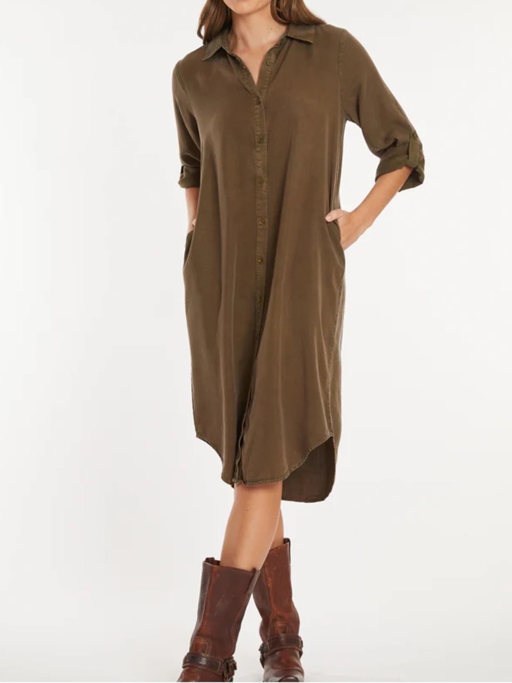 Utility Shirt Dress in Olive